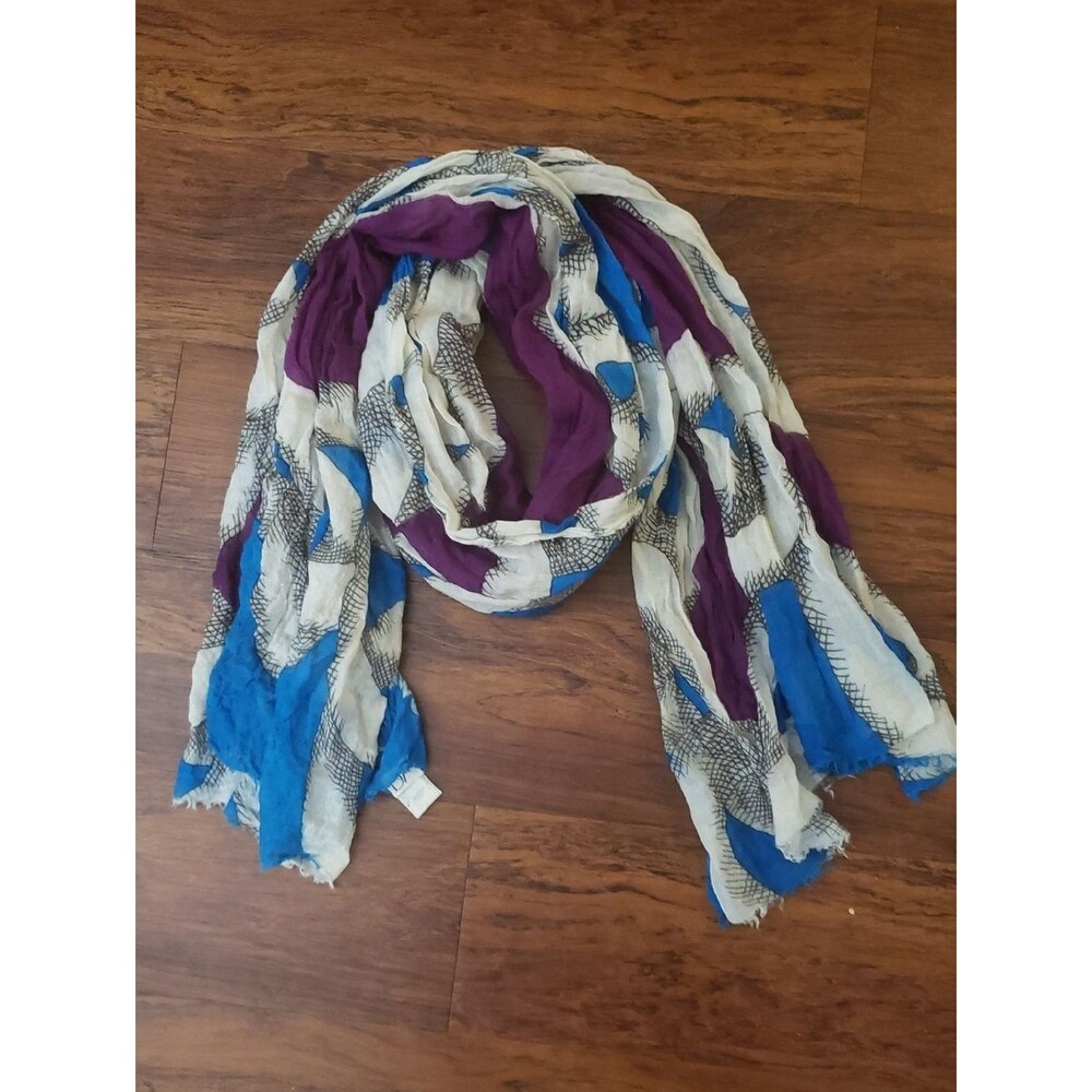 Diane Von Furstenberg Wool Silk Hanovar Scarf Blue, Purple White Women's Boho